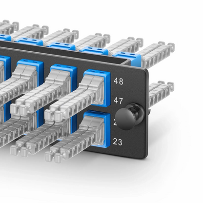 FyberOptix FHDA Fiber Adapter Panel, 48 Fibers OS2 Single Mode, 12 x MDC UPC 2-Port Duplex (Blue) Adapter, Ceramic Sleeve
