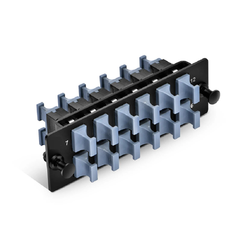 FyberOptix FHDA Fiber Adapter Panel, 12 Fibers OM4 Multimode, 6 x SC UPC Duplex (Aqua) Adapter, Ceramic Sleeve
