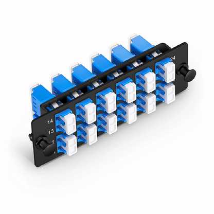 FyberOptix FHDA Fiber Adapter Panel, 24 Fibers OS2 Single Mode, 12 x LC UPC Duplex (Blue) Adapter, Ceramic Sleeve
