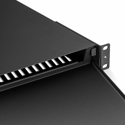 FyberOptix FHDA High Density 1U Rack Mount Enclosure Unloaded, Sliding and Tilt-down Drawer, Holds up to 4 x FHDA Cassettes, Panels, or Splice Trays, 144 Fibers (LC)