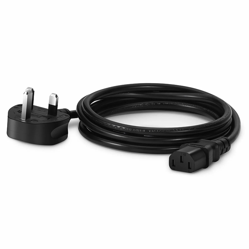 FyberOptix 6ft (1.8m) BS 1363 to IEC60320 C13 3 x 0.75mmA² 250V/10A Power Cord, Black
