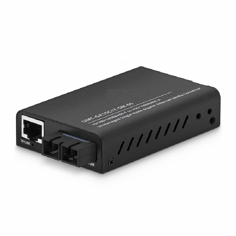 FyberOptix Mini Unmanaged 1x 10/100/1000Base-T RJ45 to 1x 100/1000Base-X Single Mode SC 1550nm 60km Gigabit Ethernet Media Converter, American Plug Standard