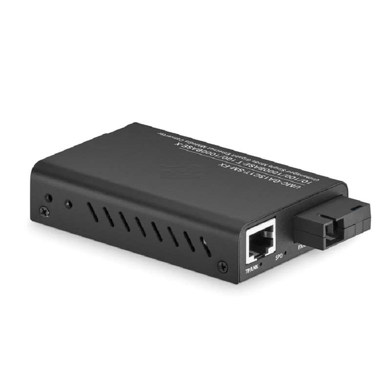 FyberOptix Mini Unmanaged 1x 10/100/1000Base-T RJ45 to 1x 100/1000Base-X Single Mode SC 1550/1310nm 20km Gigabit Ethernet Media Converter, American Plug Standard