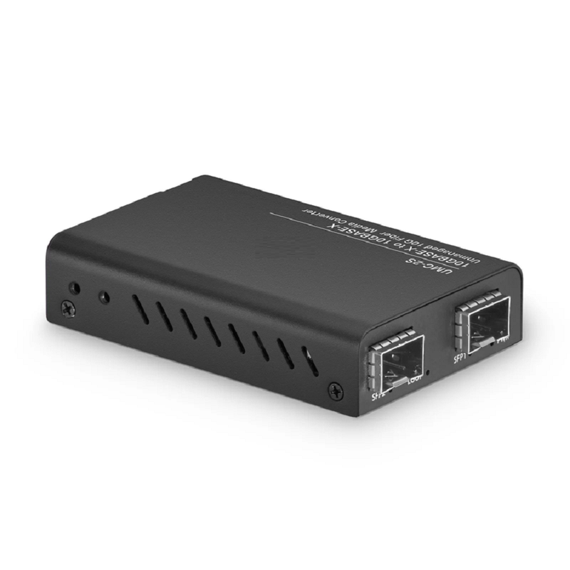 FyberOptix Mini Unmanaged 1x 10GBase-X to 1x 10GBase-X 2SFP+ 10Gigabit Fiber Media Converter, British Plug Standard
