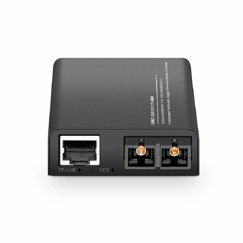 FyberOptix Mini Unmanaged 1x 10/100/1000Base-T RJ45 to 1x 100/1000Base-X Multimode SC 850nm 220/550m Gigabit Ethernet Media Converter, American Plug Standard