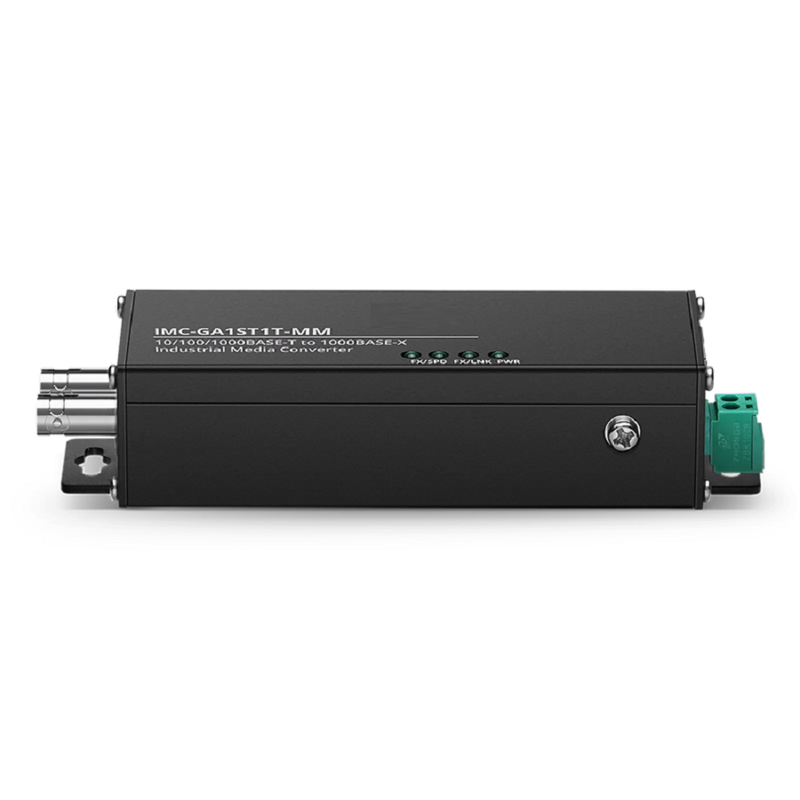 FyberOptix Mini Industrial 1x 10/100/1000Base-T RJ45 to 1x 1000Base-X Multimode ST 850nm 550m Gigabit Ethernet Media Converter, British Plug Standard
