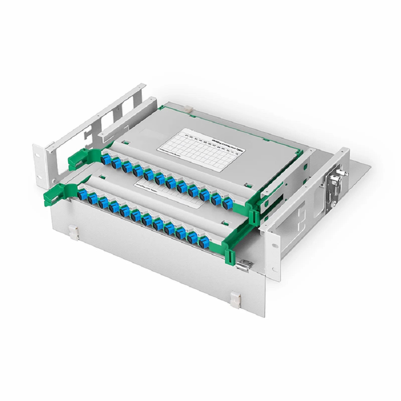 FyberOptix 2U Rack Mount Fiber Optic Distribution Panel, 24 Fibers OS2 Single Mode, 24 x SC UPC Simplex (Blue) Adapter