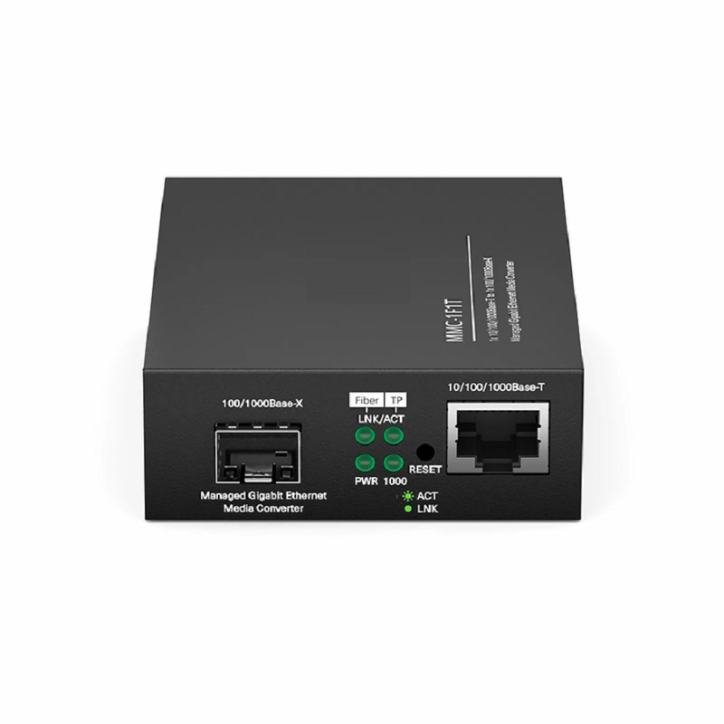FyberOptix Managed 1x 10/100/1000Base-T RJ45 to 1x 100/1000Base-X SFP Gigabit Ethernet Media Converter, European Plug standard