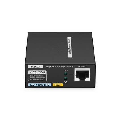 FyberOptix IES1110W-2PD, 1-Port 10/100M Fast Ethernet Long Reach PoE over UTP Injector, 1 x PoE+ Input to 1 x 10/100BASE-T RJ45 Output, -20 to 70A°C Operating Temperature