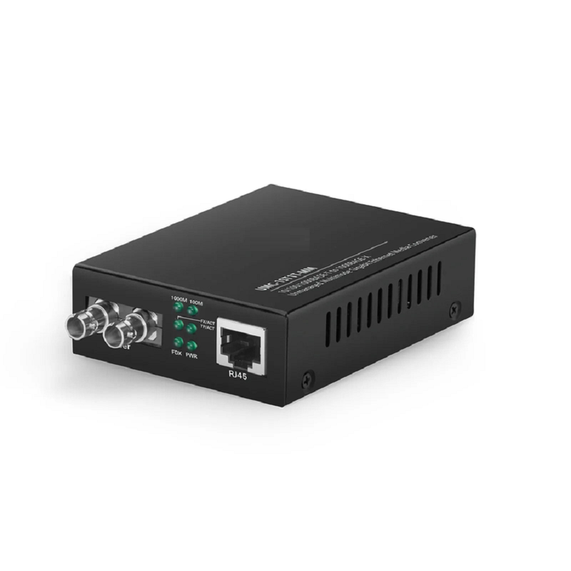 FyberOptix Unmanaged 1x 10/100/1000Base-T RJ45 to 1x 1000Base-X Multimode ST 850nm 220/550m Gigabit Ethernet Media Converter, British Plug Standard