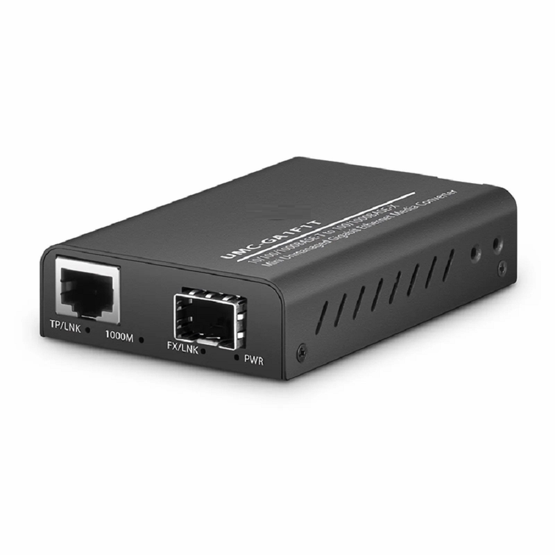 FyberOptix Mini Unmanaged 1x 10/100/1000Base-T RJ45 to 1x 1000Base-X SFP Gigabit Ethernet Media Converter, British Plug Standard