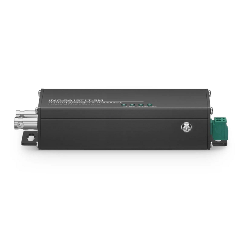 FyberOptix Mini Industrial Unmanaged 1x 10/100/1000Base-T RJ45 to 1x 1000Base-X Single Mode ST 1310nm 20km Gigabit Ethernet Media Converter, British Plug Standard