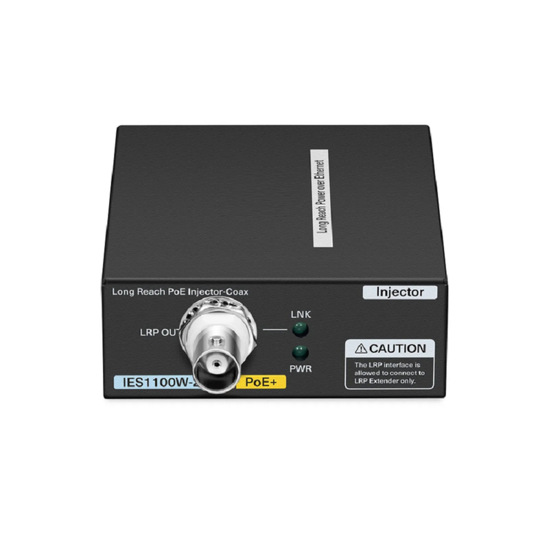 FyberOptix IES1100W-2PD, 1-Port 10/100M Fast Ethernet Long Reach PoE over Coaxial Injector, 1 x PoE+ Input to 1 x BNC Female Output, -20 to 70A°C Operating Temperature