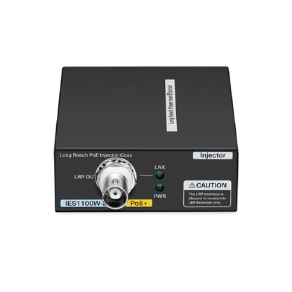 FyberOptix IES1100W-2PD, 1-Port 10/100M Fast Ethernet Long Reach PoE over Coaxial Injector, 1 x PoE+ Input to 1 x BNC Female Output, -20 to 70A°C Operating Temperature