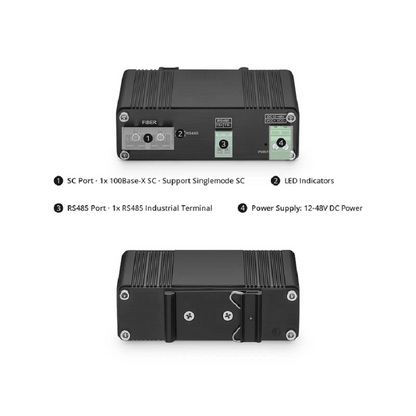 FyberOptix Industrial Unmanaged 1 x RS485 2-Wire to 1 x 100Base-X Single Mode SC 1310nm 20km Ethernet Media Converter