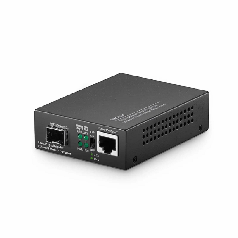 FyberOptix Industrial Unmanaged 1x 10/100/1000Base-T RJ45 to 1x 100/1000Base-X SFP Gigabit PoE+ Ethernet Media Converter