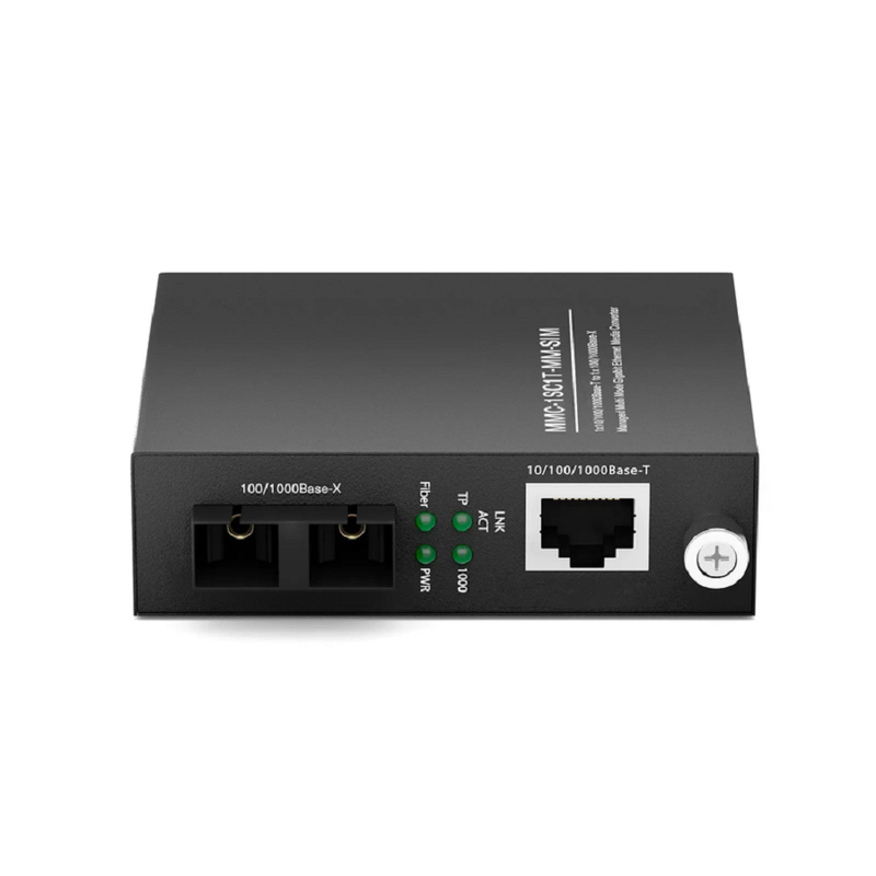 FyberOptix Managed 1x 10/100/1000Base-T RJ45 to 1x 100/1000Base-X Multimode SC Duplex 850nm 550m Gigabit Ethernet Media Converter, Slide-in Module, European Plug Standard