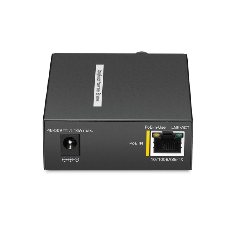 FyberOptix IES1100W-2PD, 1-Port 10/100M Fast Ethernet Long Reach PoE over Coaxial Injector, 1 x PoE+ Input to 1 x BNC Female Output, -20 to 70A°C Operating Temperature