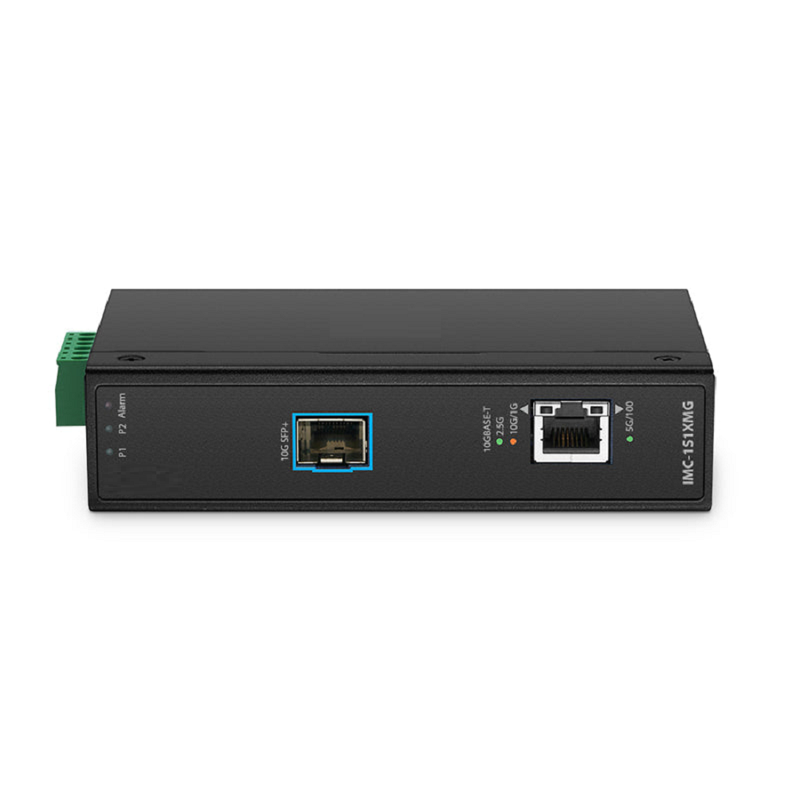 FyberOptix Industrial 1x 100M/1G/2.5G/5G/10GBase-T RJ45 to 1x 10GBase-X SFP+ 10Gigabit Ethernet Media Converter