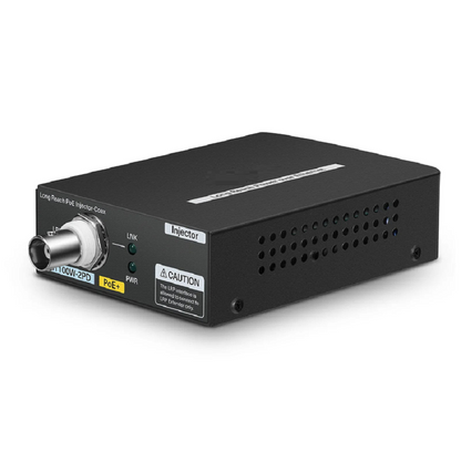 FyberOptix IES1101W-2PD, 1-Port 10/100M Fast Ethernet Long Reach PoE over Coaxial Extender, 1 x BNC Female Input to 1 x PoE+ Output, -20 to 70A°C Operating Temperature