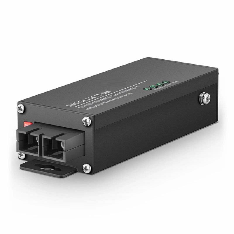 FyberOptix Mini Industrial 1x 10/100/1000Base-T RJ45 to 1x 1000Base-X Multimode SC 850nm 220/550m Gigabit Ethernet Media Converter, American Plug Standard