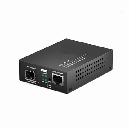FyberOptix Managed 1x 10/100/1000Base-T RJ45 to 1x 100/1000Base-X SFP Gigabit Ethernet Media Converter, European Plug standard