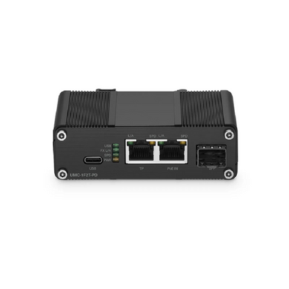 FyberOptix Unmanaged 4 x 10/100/1000Base-T RJ45 to 1 x 100/1000Base-X SFP Gigabit Ethernet PoE++ with PSE and PD Media Converter