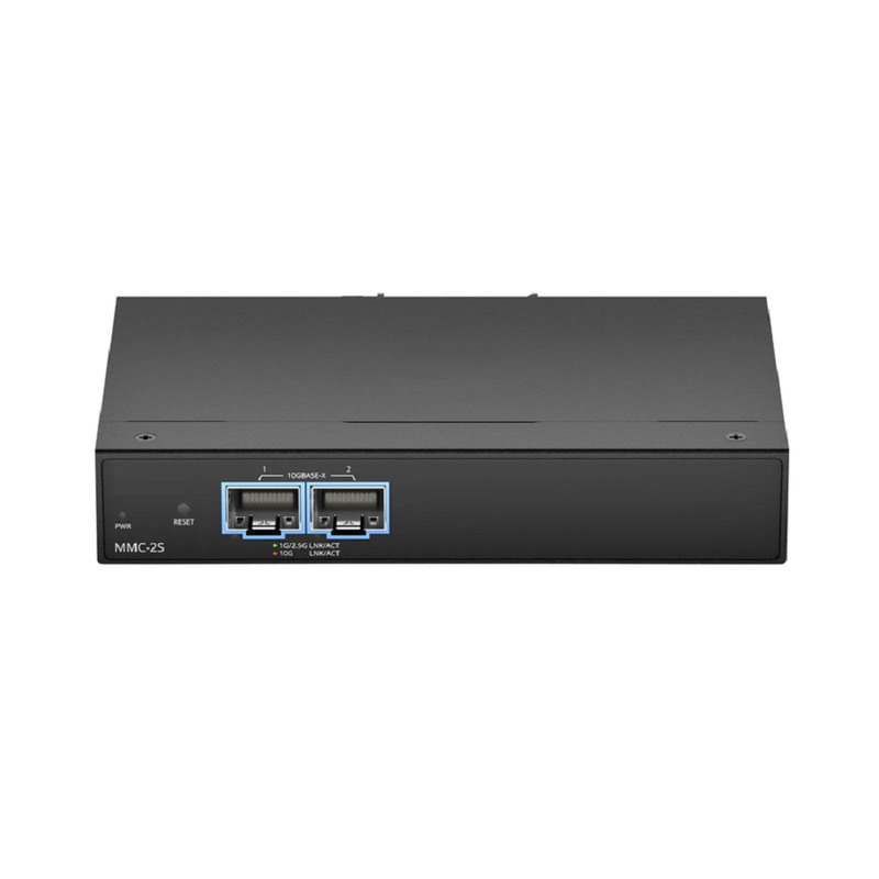 FyberOptix Managed 1x 100M/1G/2.5G/5G/10GBase-T RJ45 to 2x 10GBase-X SFP+ 10Gigabit Ethernet Media Converter, British Plug Standard