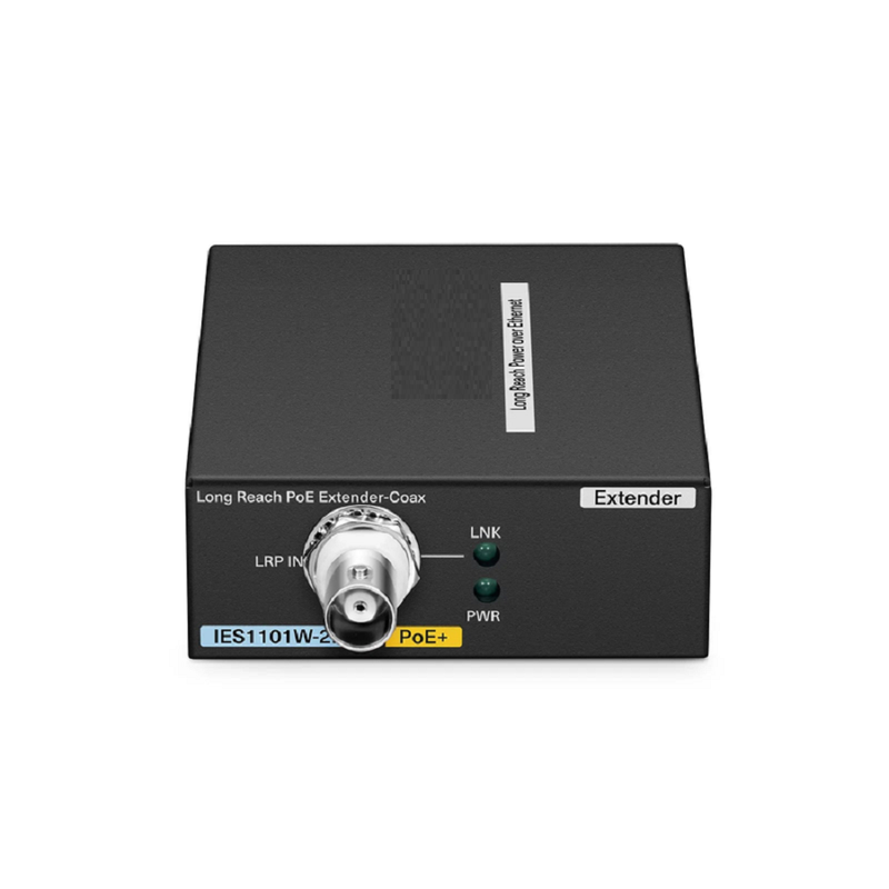 FyberOptix IES1101W-2PD, 1-Port 10/100M Fast Ethernet Long Reach PoE over Coaxial Extender, 1 x BNC Female Input to 1 x PoE+ Output, -20 to 70A°C Operating Temperature