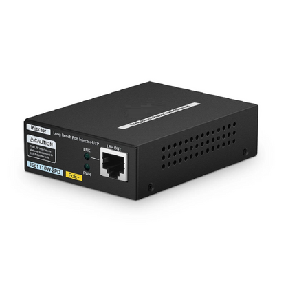 FyberOptix IES1110W-2PD, 1-Port 10/100M Fast Ethernet Long Reach PoE over UTP Injector, 1 x PoE+ Input to 1 x 10/100BASE-T RJ45 Output, -20 to 70A°C Operating Temperature