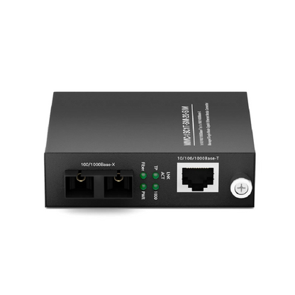 FyberOptix Managed 1x 10/100/1000Base-T RJ45 to 1x 100/1000Base-X Single Mode Duplex SC 1310nm 20km Gigabit Ethernet Media Converter, Slide-in Module, American Plug Standard