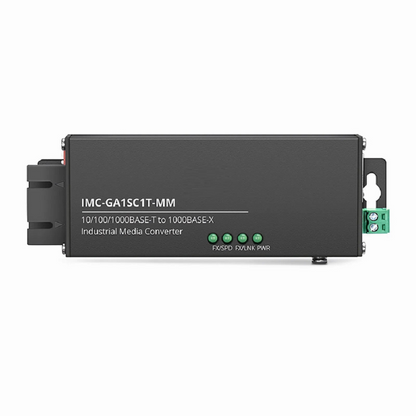 FyberOptix Mini Industrial 1x 10/100/1000Base-T RJ45 to 1x 1000Base-X Multimode SC 850nm 550m Gigabit Ethernet Media Converter, British Plug Standard