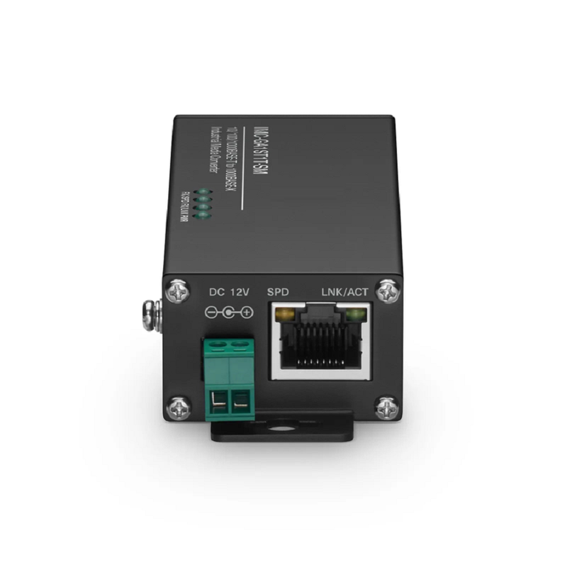 FyberOptix Mini Industrial Unmanaged 1x 10/100/1000Base-T RJ45 to 1x 1000Base-X Single Mode ST 1310nm 20km Gigabit Ethernet Media Converter, British Plug Standard