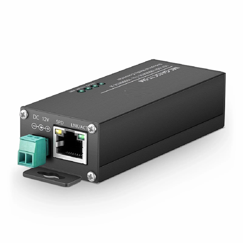 FyberOptix Mini Industrial 1x 10/100/1000Base-T RJ45 to 1x 1000Base-X Multimode SC 850nm 550m Gigabit Ethernet Media Converter, British Plug Standard