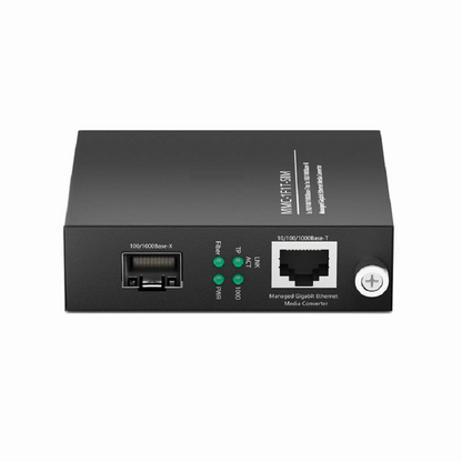 FyberOptix Managed 1x 10/100/1000Base-T RJ45 to 1x 100/1000Base-X SFP Gigabit Ethernet Media Converter, Slide-in Module, British Plug Standard