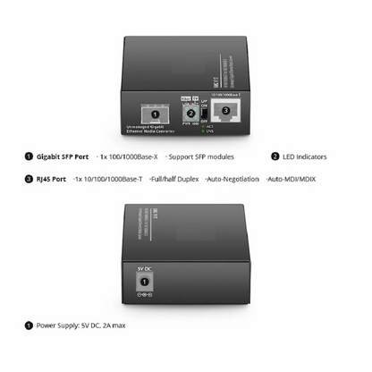 FyberOptix Mini Unmanaged 1x 10/100/1000Base-T RJ45 to 1x 100/1000Base-X Single Mode SC 1550/1310nm 20km Gigabit Ethernet Media Converter, European Plug Standard