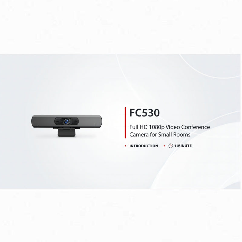 FyberOptix FC530 Full HD 1080p Video Conference Camera for Small Rooms, with 2 Microphones & 108 A° Wide Angle, USB Plug and Play