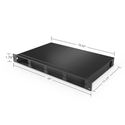 FyberOptix FHDA High Density 1U Rack Mount Enclosure Unloaded, Tool-less Removable Top Cover, Holds up to 4 x FHDA Cassettes, Panels, or Splice Trays, 144 Fibers (LC)
