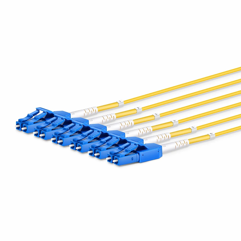 FyberOptix 30m (98ft) MTP® Hybrid Trunk Cable, MTP®-12 APC (Female) to 6 LC UPC Duplex Uniboot, 36 Fibers, Single Mode (OS2), Plenum (OFNP), 0.35dB Max, Type B, Double Jacket, Yellow