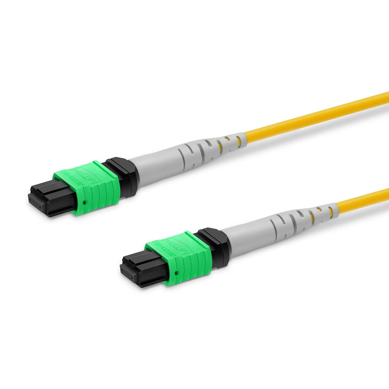FyberOptix NVIDIA/Mellanox MFP7E40-N005 Compatible 5m (16ft) MTP® Breakout Cable, MTP®-12 APC (Female) to 2 x MTP®-4 APC (Female), 8 Fibers, Single Mode (OS2), Plenum (OFNP), 0.35dB Max, Type B, Yellow