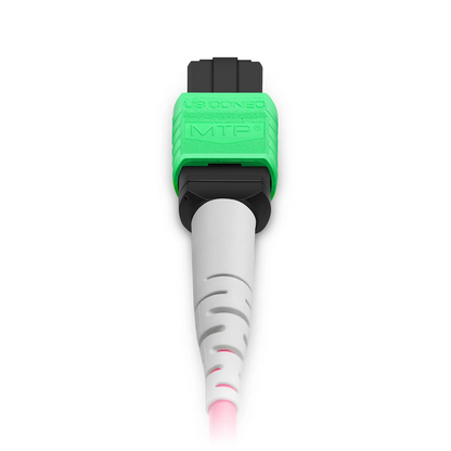 FyberOptix 10m (33ft) MTP® Breakout Cable, MTP®-16 APC (Female) to 2 x MTP®-8 APC (Female), 16 Fibers, Multimode (OM4), Plenum (OFNP), 0.35dB Max, Crossover, Magenta