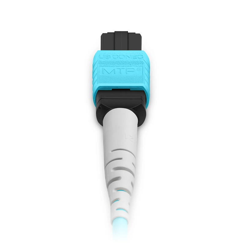 FyberOptix 2m (7ft) MTP® Harness, MTP®-8 UPC (Female) to 4 x LC UPC Duplex, 8 Fibers, Multimode (OM4), Plenum (OFNP), 0.35dB Max, Type B, 1m Equal Breakout Length, Aqua
