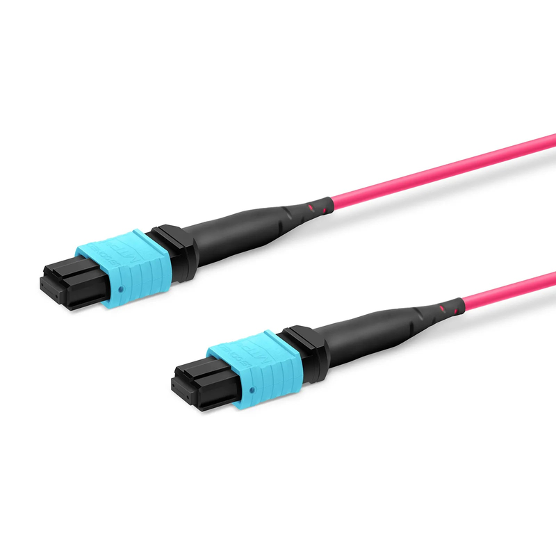 FyberOptix 15m (49ft) MTP® Trunk Cable, MTP®-12 UPC (Female) to MTP®-12 UPC (Female), 144 Fibers, Multimode (OM4), Plenum (OFNP), 0.20dB Max, Type B, Double Jacket, Magenta