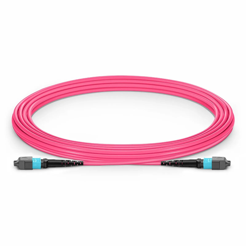 FyberOptix 5m (16ft) MTP® Jumper, MTP®-12 UPC (Female) to MTP®-12 UPC (Female), 12 Fibers, Multimode (OM4), Plenum (OFNP), 0.35dB Max, Type A, Magenta