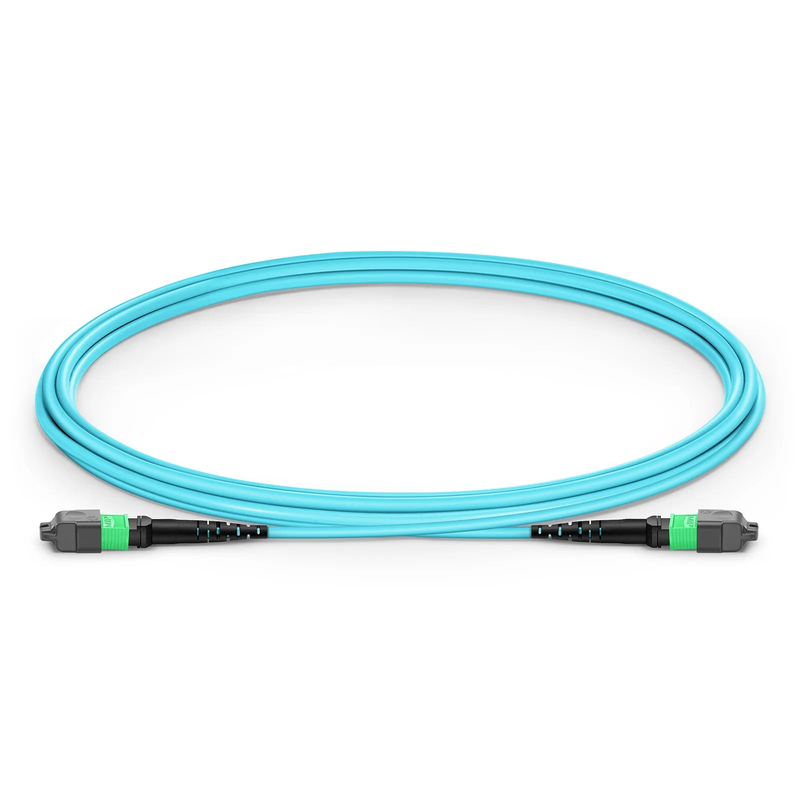 FyberOptix 2m (7ft) MTP® Jumper, MTP®-16 APC (Female) to MTP®-16 APC (Female), 16 Fibers, Multimode (OM3), Plenum (OFNP), 0.35dB Max, Crossover, Aqua