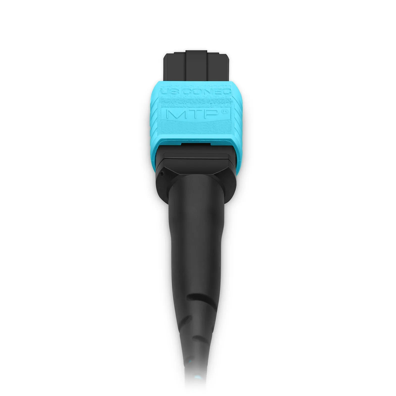 FyberOptix 30m (98ft) MTP® Trunk Cable, MTP®-12 UPC (Male) to MTP®-12 UPC (Female), 12 Fibers, Multimode (OM3), Plenum (OFNP), 0.20dB Max, Type A, Double Jacket, Aqua