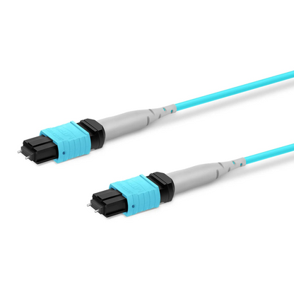 FyberOptix 30m (98ft) MTP® Trunk Cable, MTP®-8 UPC (Male) to MTP®-8 UPC (Male), 32 Fibers, Multimode (OM3), Plenum (OFNP), 0.20dB Max, Type B, Double Jacket, Aqua