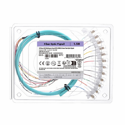 FyberOptix 1.5m (5ft) Fiber Pigtail, LC UPC to Unterminated, 12 Fibers, Bunch, OM3 Multimode, PVC (Unrated), 0.9mm, Aqua