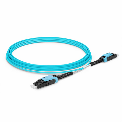 FyberOptix 10m (33ft) Fiber Patch Cable, 2 Fibers, LC UPC Duplex to LC UPC Duplex Flat Clip with Push-Pull Boot Uniboot, Multimode (OM4), Riser (OFNR), 2.0mm, Aqua