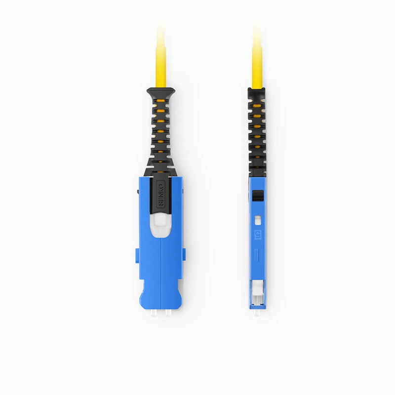 FyberOptix 1m (3ft) Fiber Patch Cable, 2 Fibers, SN UPC Duplex to LC UPC Duplex Flat Clip Uniboot, Single Mode (OS2), Riser (OFNR), 1.6mm, Yellow, for 400G Network Connection